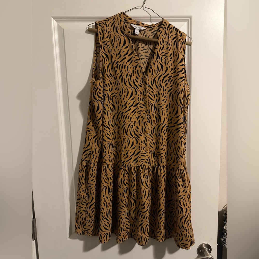 Nine West Brown and Black Ruffled Tiered Sundress